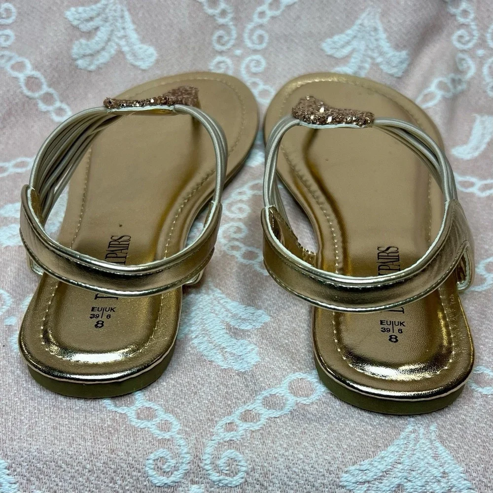 Dream Pairs Women's Golden Flat Sandals Open Toe Size 8 - Picture 4 of 10